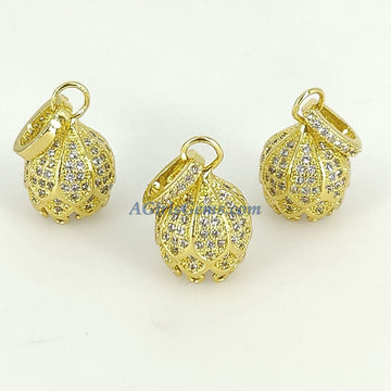 CZ Micro Pave Tassel Caps, Crown Turkish Cap with CZ Bail Bead, 18 k Gold Plated Micro Pave Bead CZ Tassel Focal Bead Caps 12 mm x 25 mm